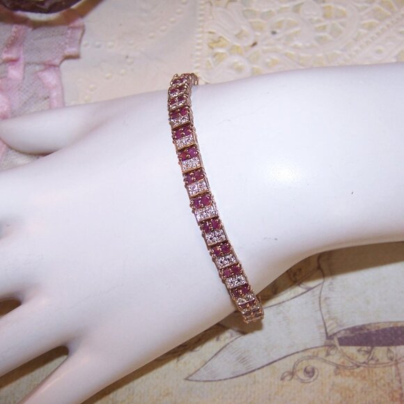 ROSS SIMONS Sterling Silver Vermeil 1.30CT TW Ruby Diamond Tennis Bracelet - 7" - Picture 3 of 8